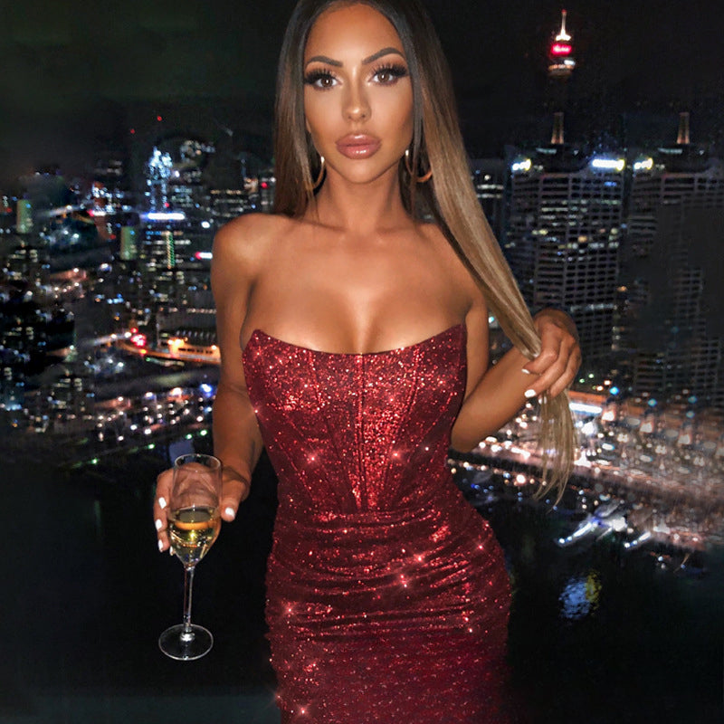 Glamorous Night Club Bodycon Glitter Christmas Party Dress