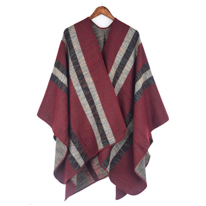 Fashionable Jacquard Silk Imitation-cashmere Split Cape Scarf