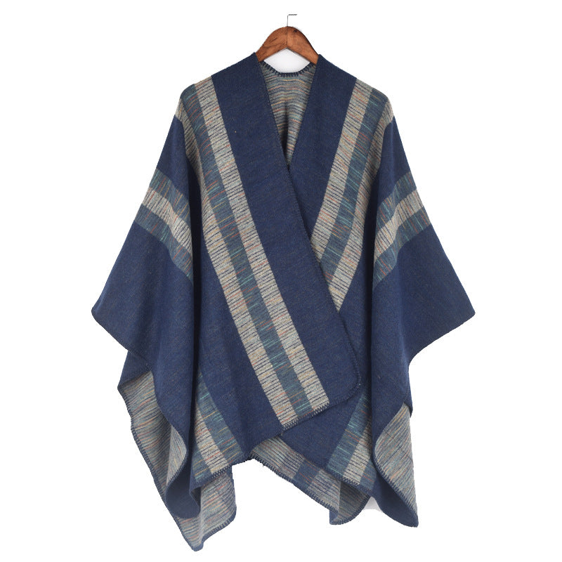 Fashionable Jacquard Silk Imitation-cashmere Split Cape Scarf