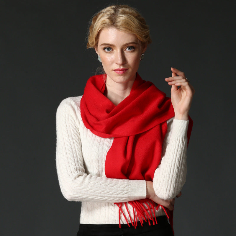 Solid-colored Men's Wool Student Gift Red Scarf