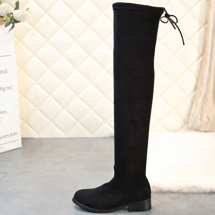 2024 Over The Round Toe Warm Stretch Fabric Big Size Knee High Boots