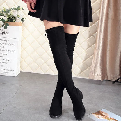 2024 Over The Round Toe Warm Stretch Fabric Big Size Knee High Boots