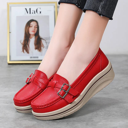 Leather Wedge Platform Orthopedic Slip On Casual Comfort Flats Loafers