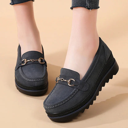 High Quality Comfort Metal Buckle Light Wedge Platform Casual Mother Loafers