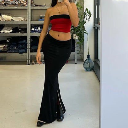 Sexy Party Y2K Beach Strapless Crop Top And Long Bodycon Skirt