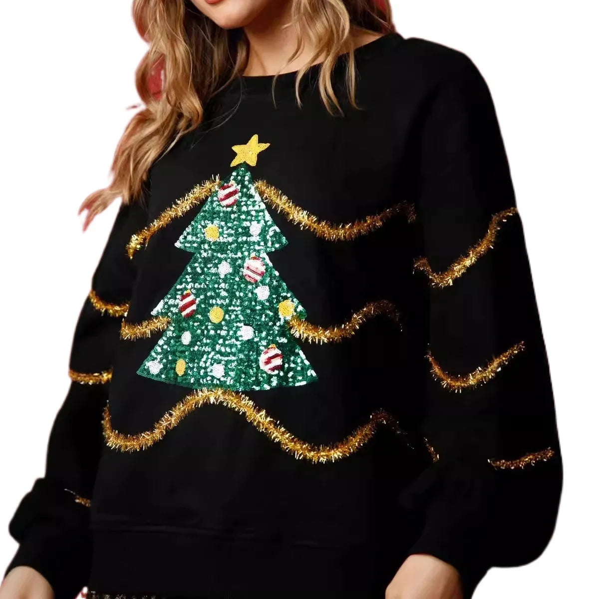 Christmas Sequins Stripes Long Sleeve Casual Sweater