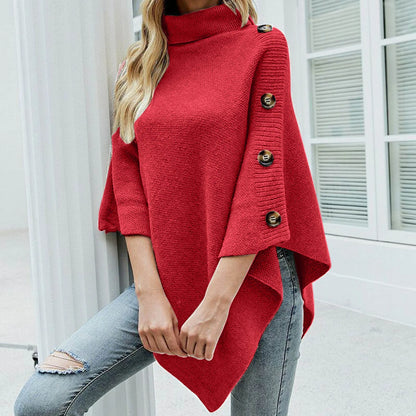 Autumn Winter Shawl Solid Turtleneck Oversized Cape Bat Sweater