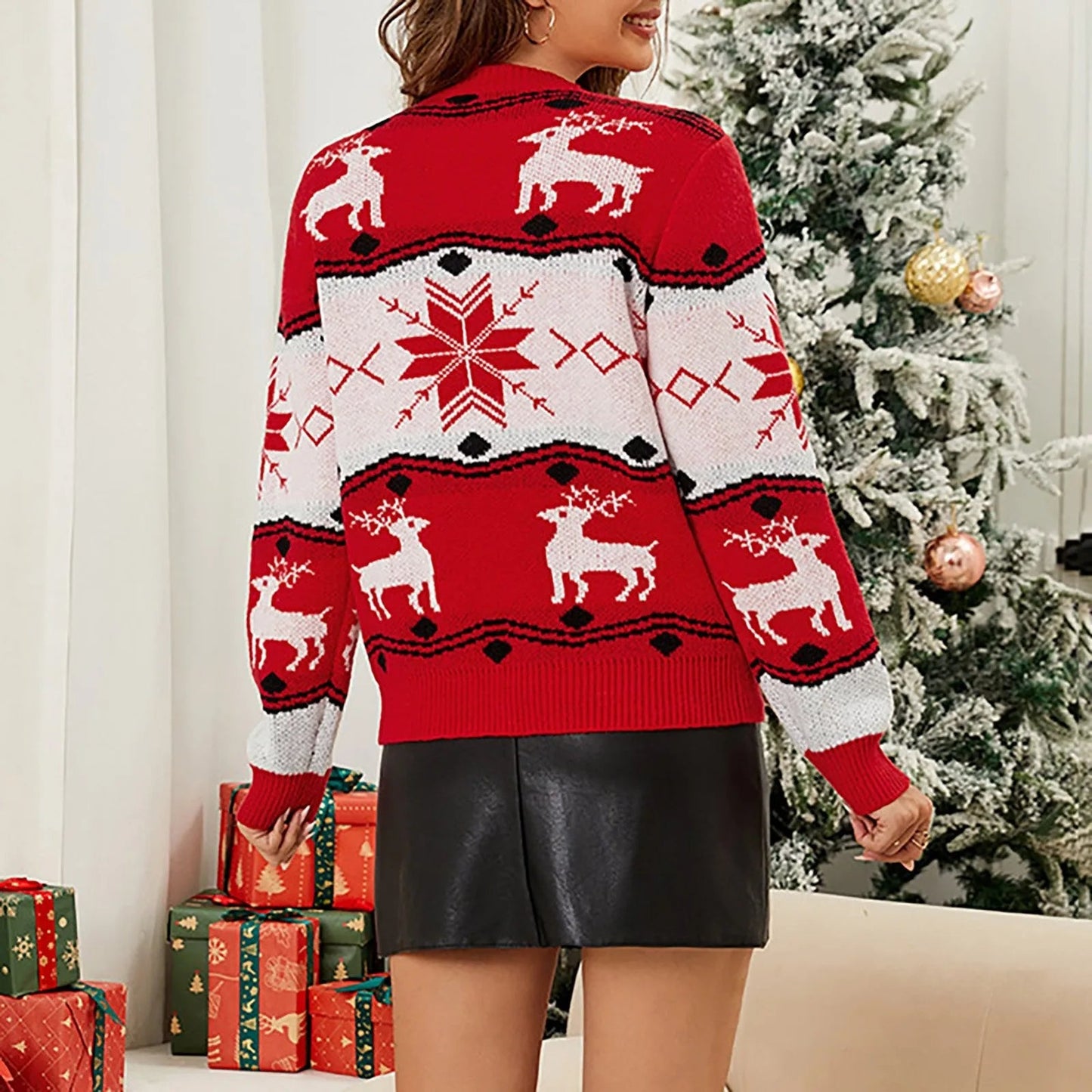 Patchwork Slim Pullover Knit Christmas Sweater