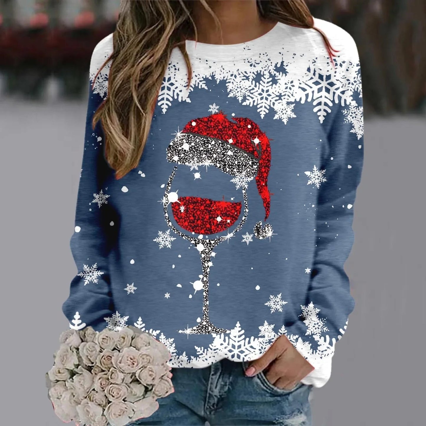 Reindeer Graphic Long Sleeve Sweatshirt - New Year Christmas Sweater