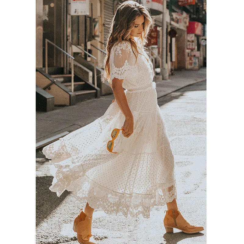 Summer White Elegant Casual Streetwear Midi Dresses