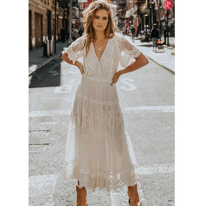 Summer White Elegant Casual Streetwear Midi Dresses