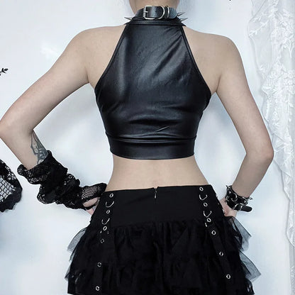 Sexy Hollowed Out Gothic Lace Up Bandage Y2k Crop Top