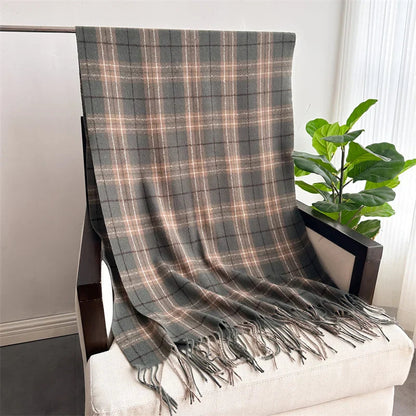 Winter Warm Cashmere-Like Plaid Blanket Wrap Scarf for Women