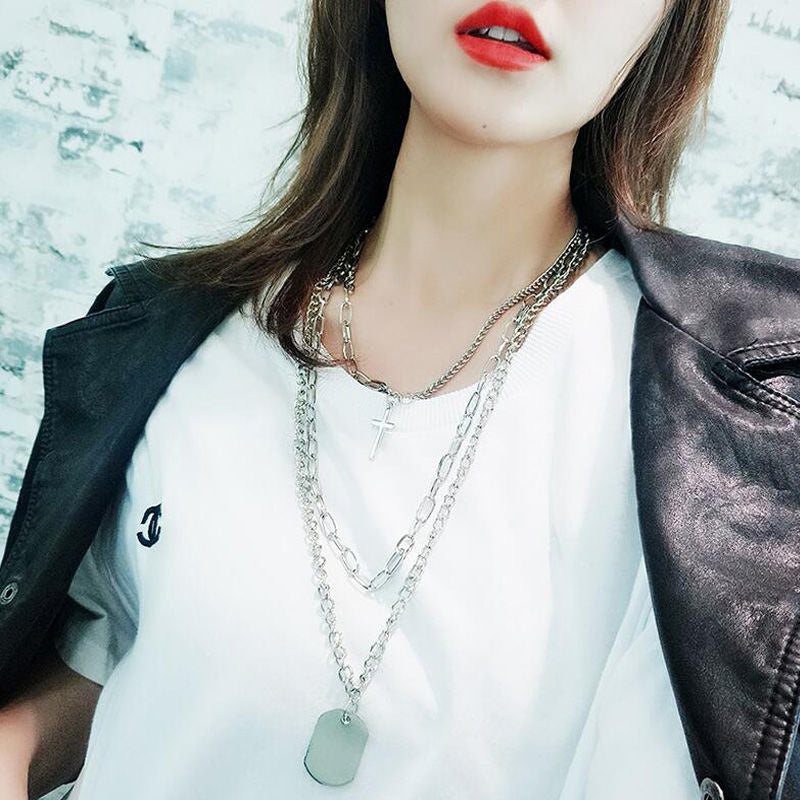 Minimalist Hip-hop Punk Trendy Cross Sweater Chain Necklace Set