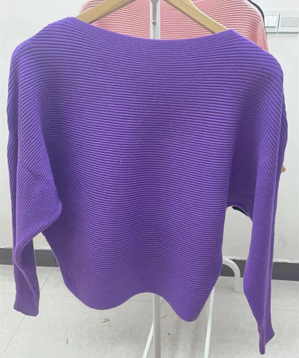 High Stretch Knitwear Wide Pullover Batwing Loose Sweater