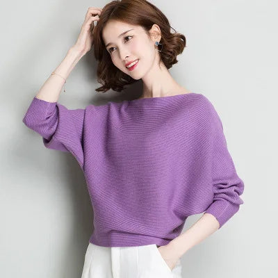 High Stretch Knitwear Wide Pullover Batwing Loose Sweater