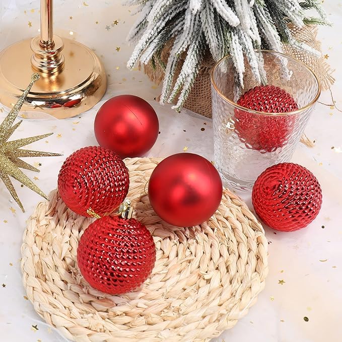 Shatterproof Red Christmas Ball Ornaments - Set of 32 Pieces for Xmas Tree