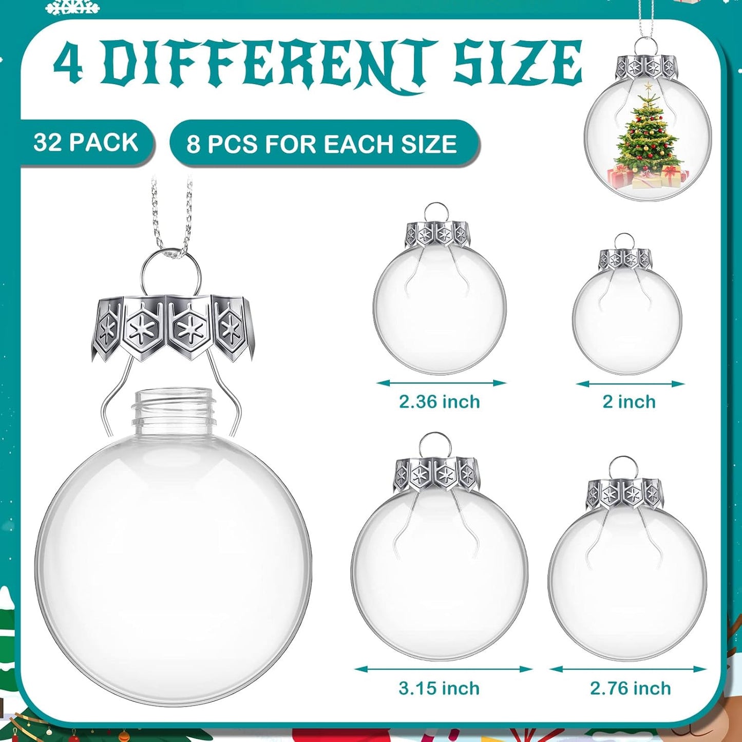 Set of 4 Clear Plastic Fillable Christmas Ornament Balls