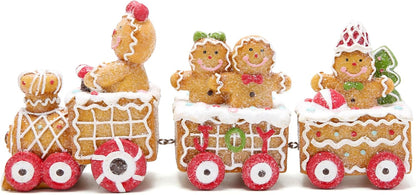 Gingerbread Man Train Figurines - Festive Indoor Decor for Table Centerpiece and Fireplace