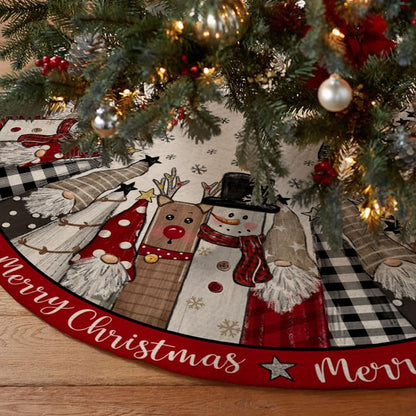 48 Inch Jesus Nativity Holy Night Christmas Tree Skirt Collar - Red Buffalo Plaid