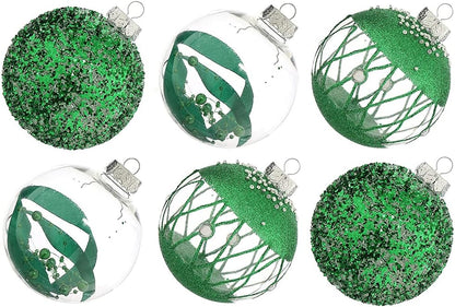 Large Shatterproof Clear Glitter Plastic Christmas Ball Ornaments - Flaxen