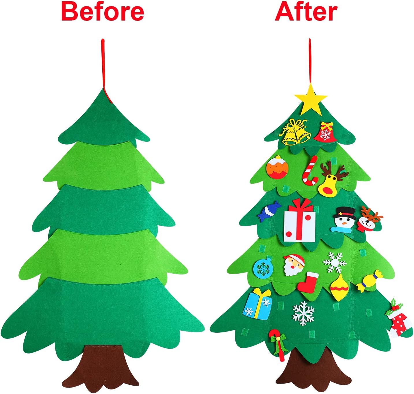 Felt Christmas Tree with LED Lights and 40 Detachable Ornaments - Kids Gifts and Wall/Door Decor