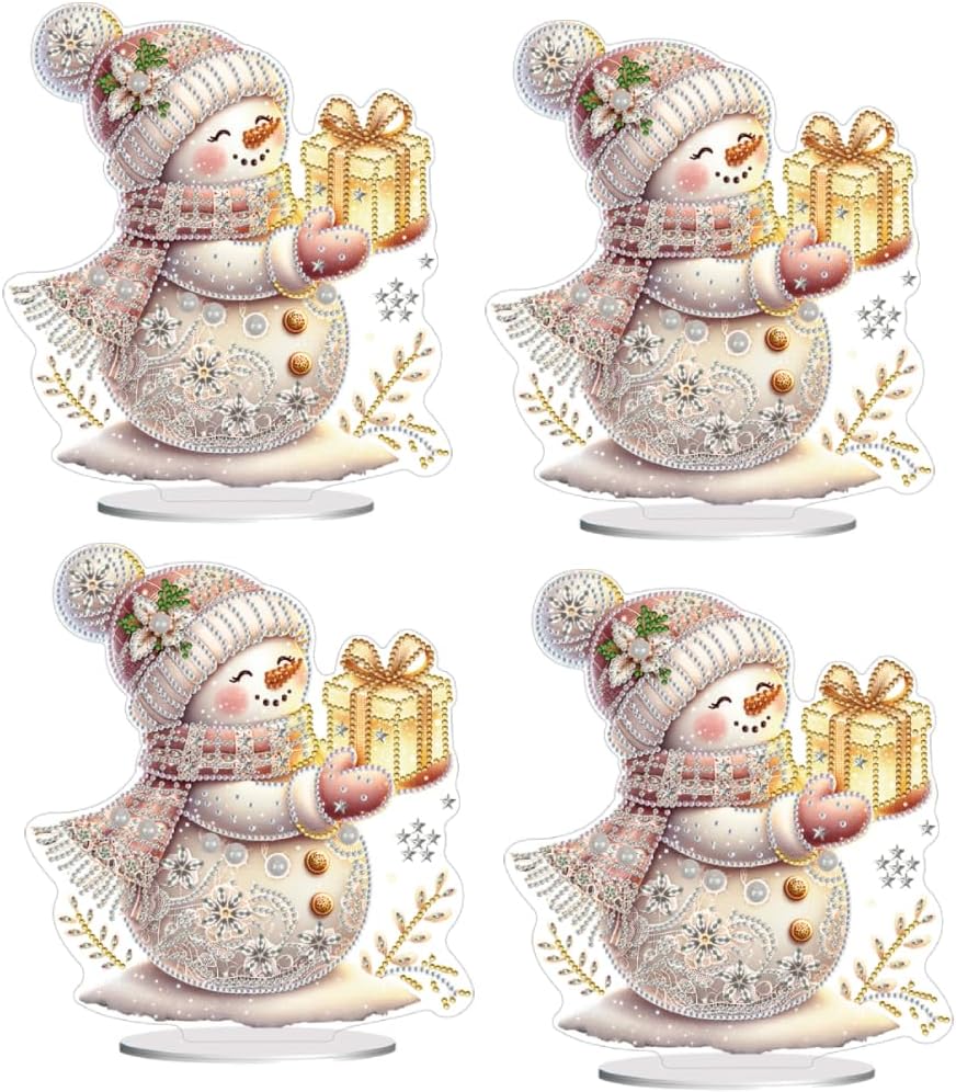 Christmas Snowman Diamond Art Tabletop Kit - Special Shape and Round Diamonds - Acrylic Xmas Decor DIY Crafts Gift