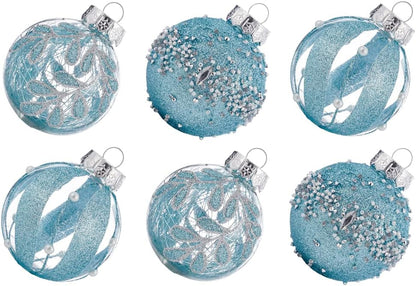 Large Shatterproof Clear Glitter Plastic Christmas Ball Ornaments - Flaxen