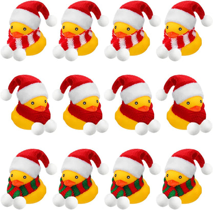 Christmas Mini Rubber Duckies with Hats and Scarf - Set of 12