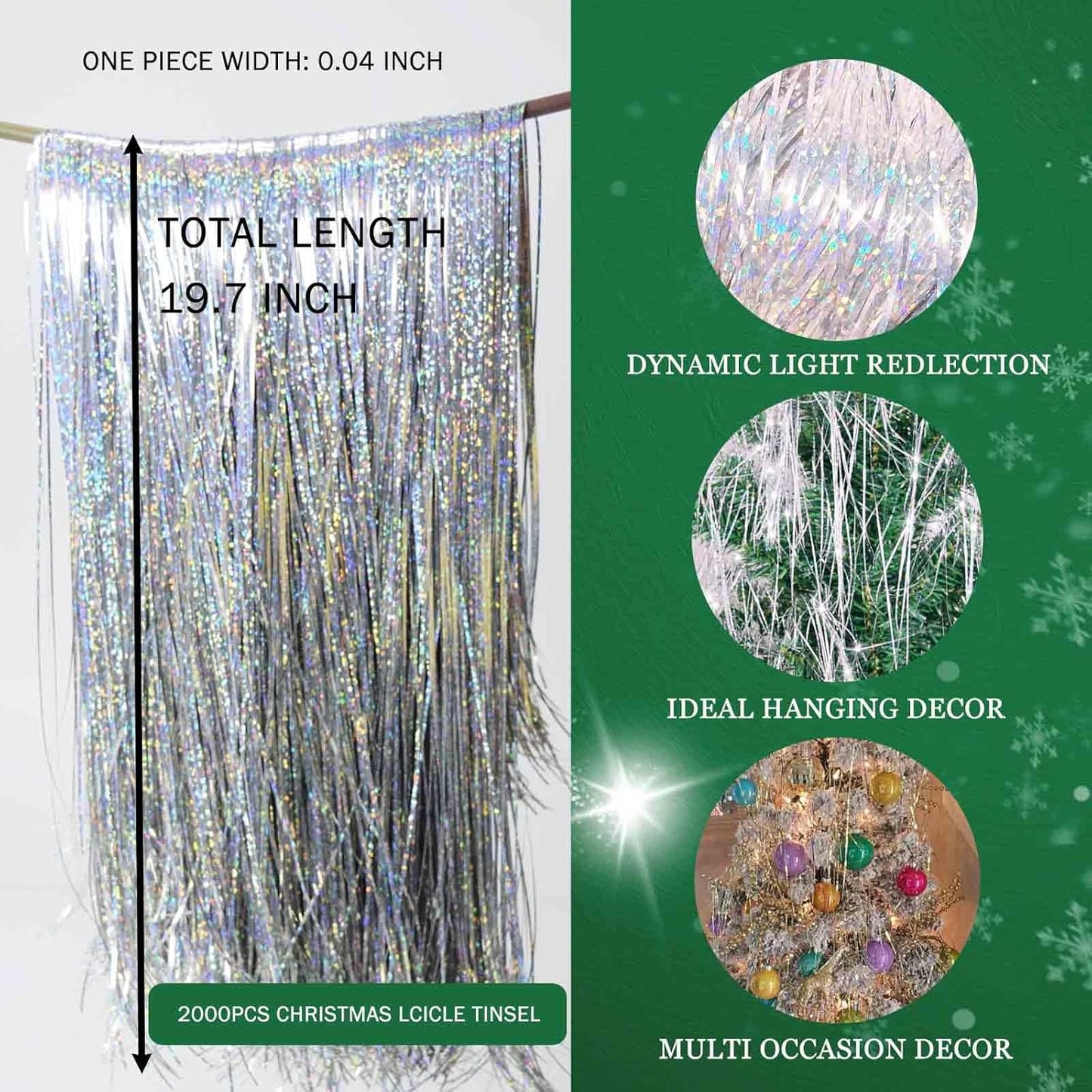 Iridescent Tinsel Icicles - Silver (2000 Strands)