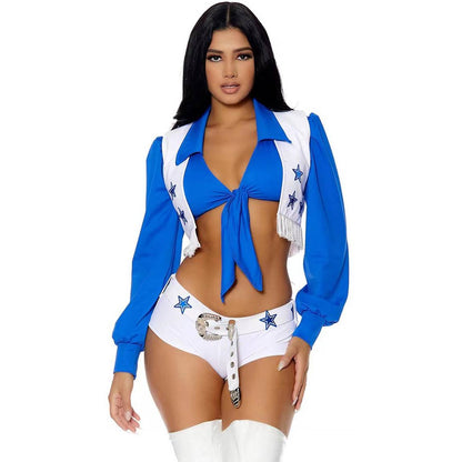 Cowboys Cheerleader High School Girl Sports Uniform Sexy Top Shorts Set Costume