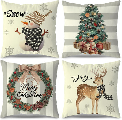 Buffalo Check Plaid Christmas Pillow Covers Set of 4 - Indoor/Outdoor Xmas Throw Pillow Cases