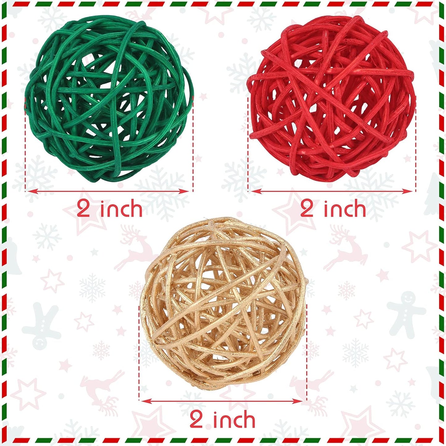 Christmas Decorative Balls for Centerpiece Bowls, Twig Orbs Spheres Vase Fillers Hanging Decorations, Red and Green Ornaments