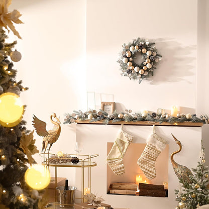 Pre-Lit Christmas Garland with White Gold Ball Accents