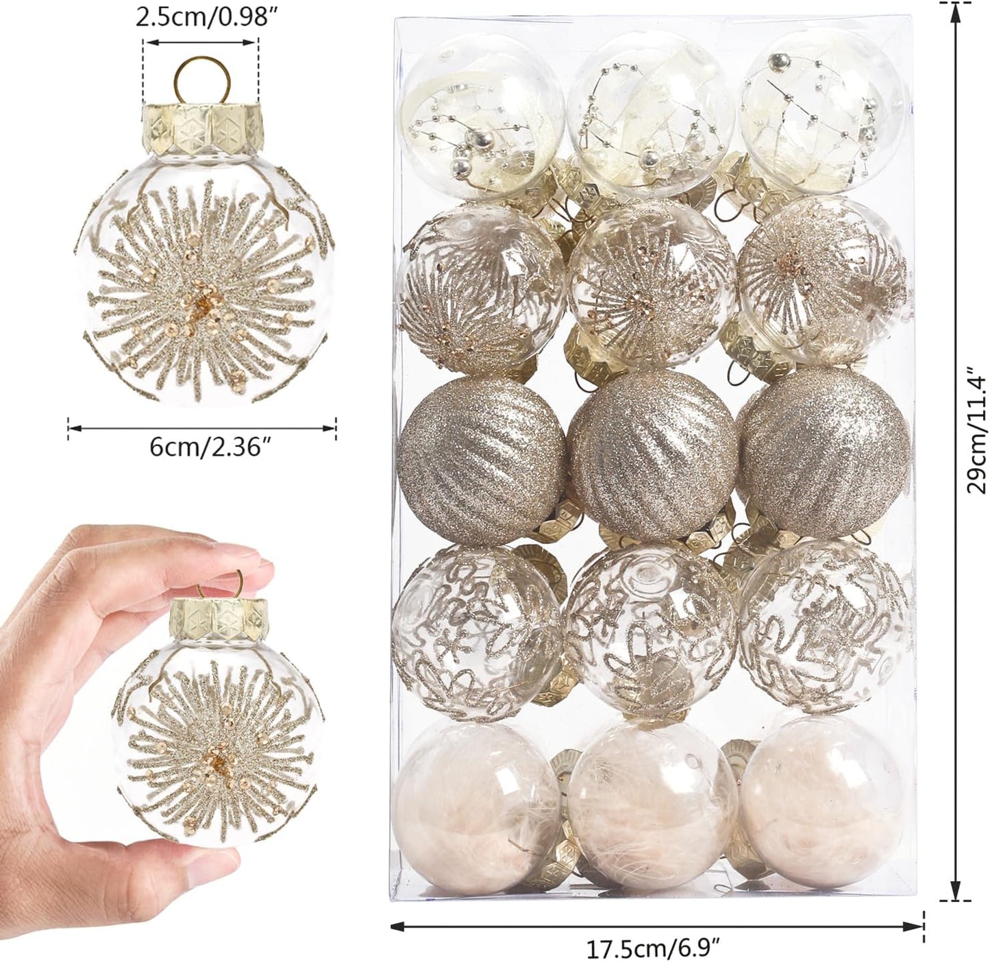 Shatterproof Christmas Ball Ornaments - Champaign Gold (30ct)