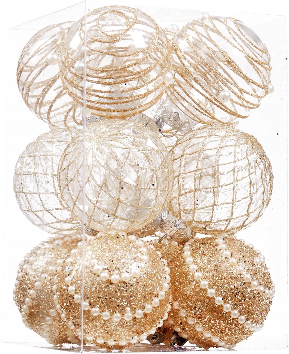 Shatterproof Clear Large Plastic Christmas Tree Decorations - Set of 12