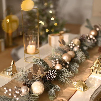 Pre-Lit Christmas Garland with White Gold Ball Accents