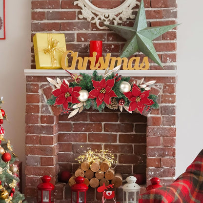 Artificial Red Poinsettia with Pine Cones and Berries - Christmas Swag for Front Door