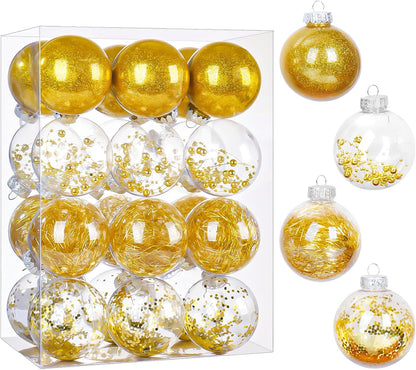 24 Shatterproof Clear Plastic Christmas Ball Ornaments