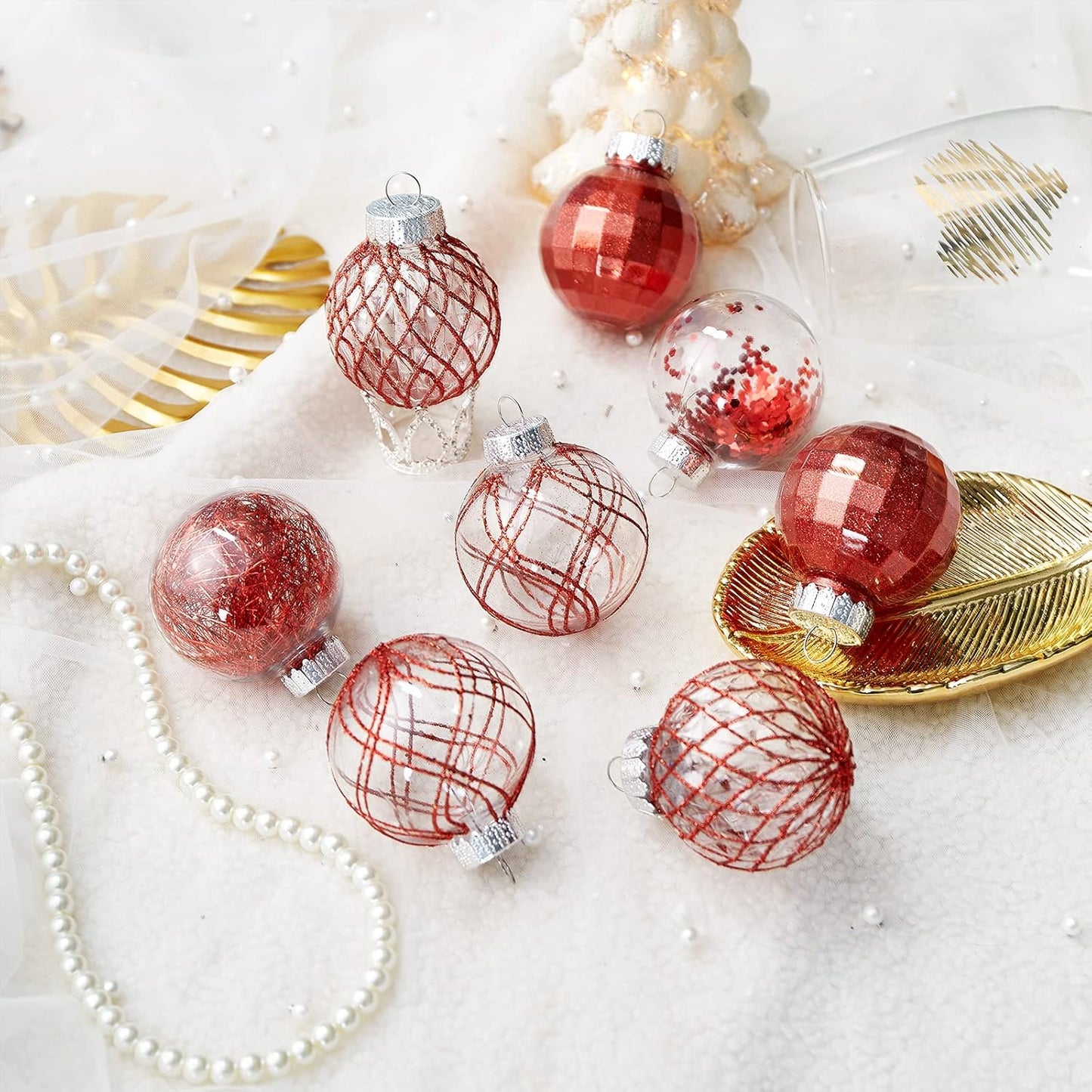 Clear Plastic Christmas Ball Ornaments Set - Red, Shatterproof