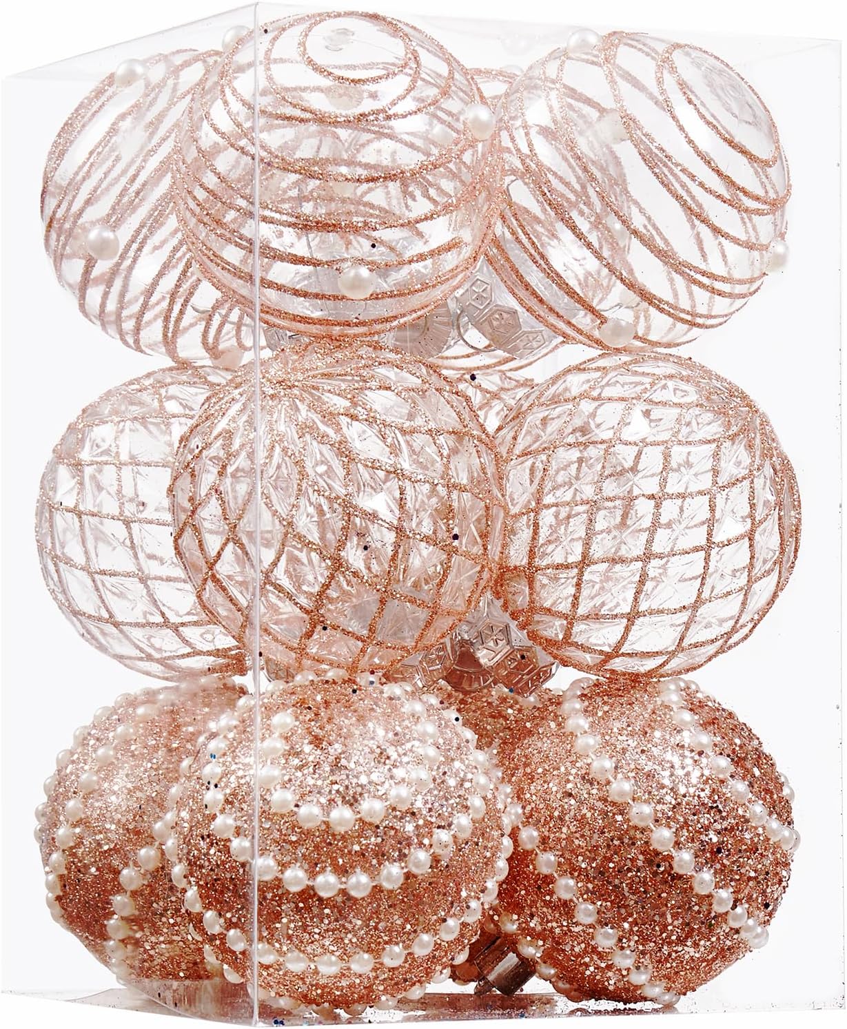 Shatterproof Clear Large Plastic Christmas Tree Decorations - Set of 12