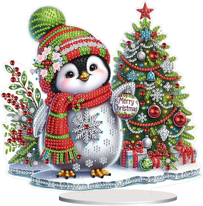 Christmas Snowman DIY Tabletop Diamond Art Painting Kit - Special Shaped Rhinestone Desk Placement Ornament - Home Stand Up Gem Craft Kit - Double Sided Gift