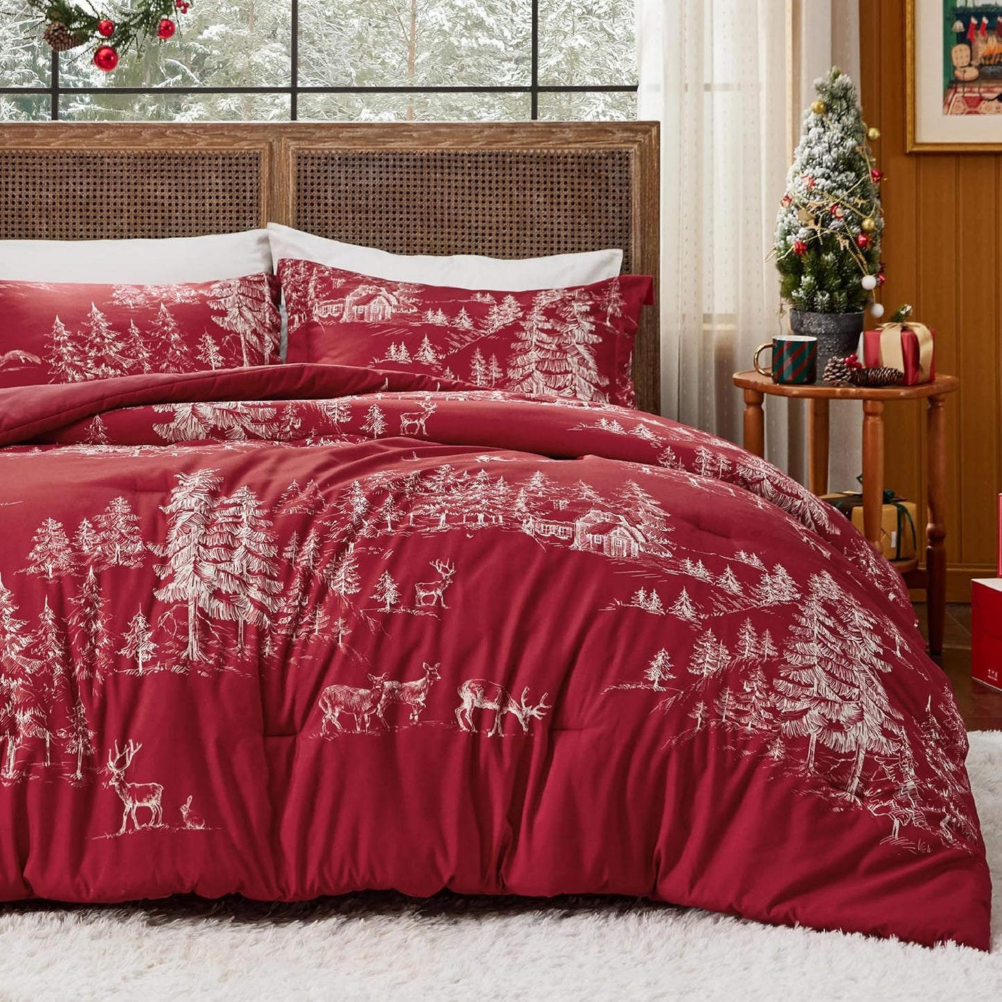 Christmas Comforter Set Queen - Christmas Bedding with Tree, 3 Pieces, 1 Comforter and 2 Pillow Shams