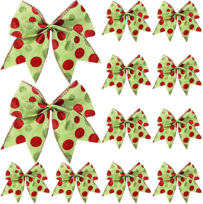 Red Green Christmas Bows Decoration - 6 Inch Large Xmas Elf Tree Dot Bows Ribbons Ornaments for Garland Wedding Party