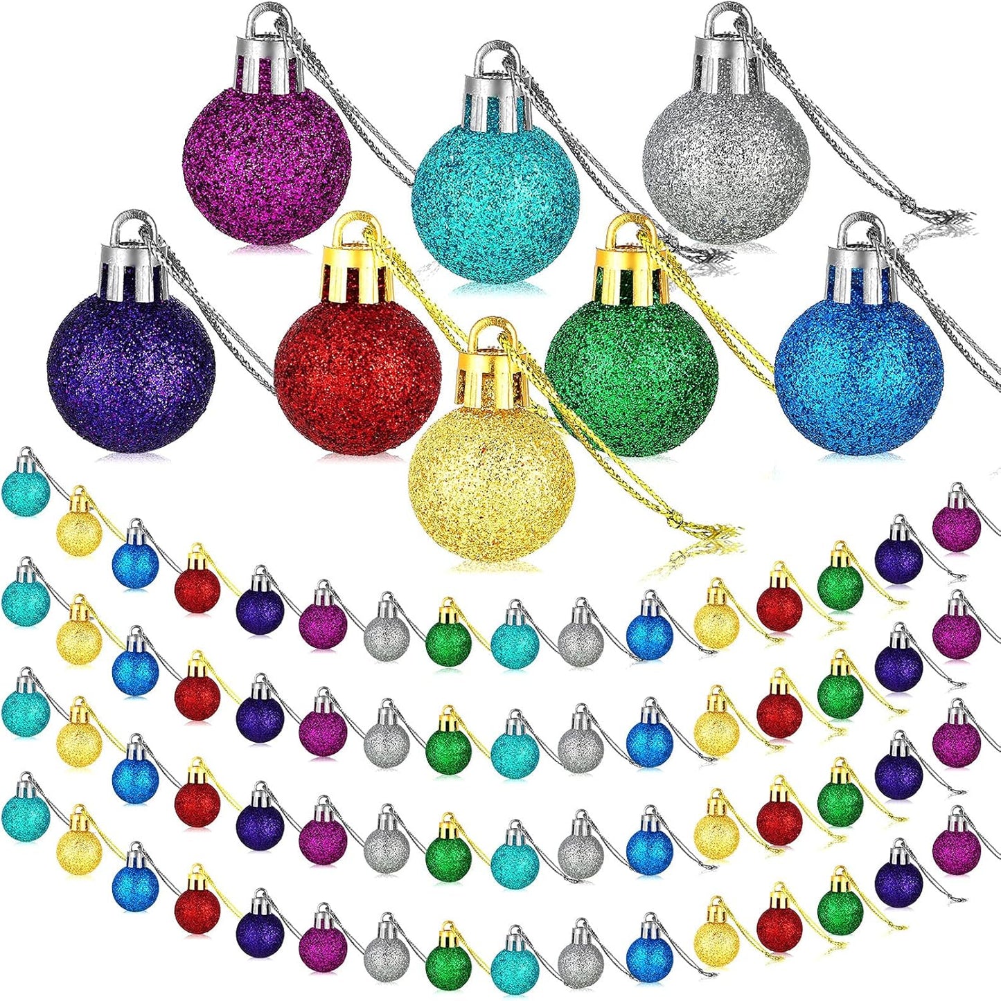 Mini Glitter Christmas Balls - 80 Pieces, Assorted Colors