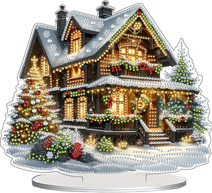 Christmas Snowman DIY Tabletop Diamond Art Painting Kit - Special Shaped Rhinestone Desk Placement Ornament - Home Stand Up Gem Craft Kit - Double Sided Gift