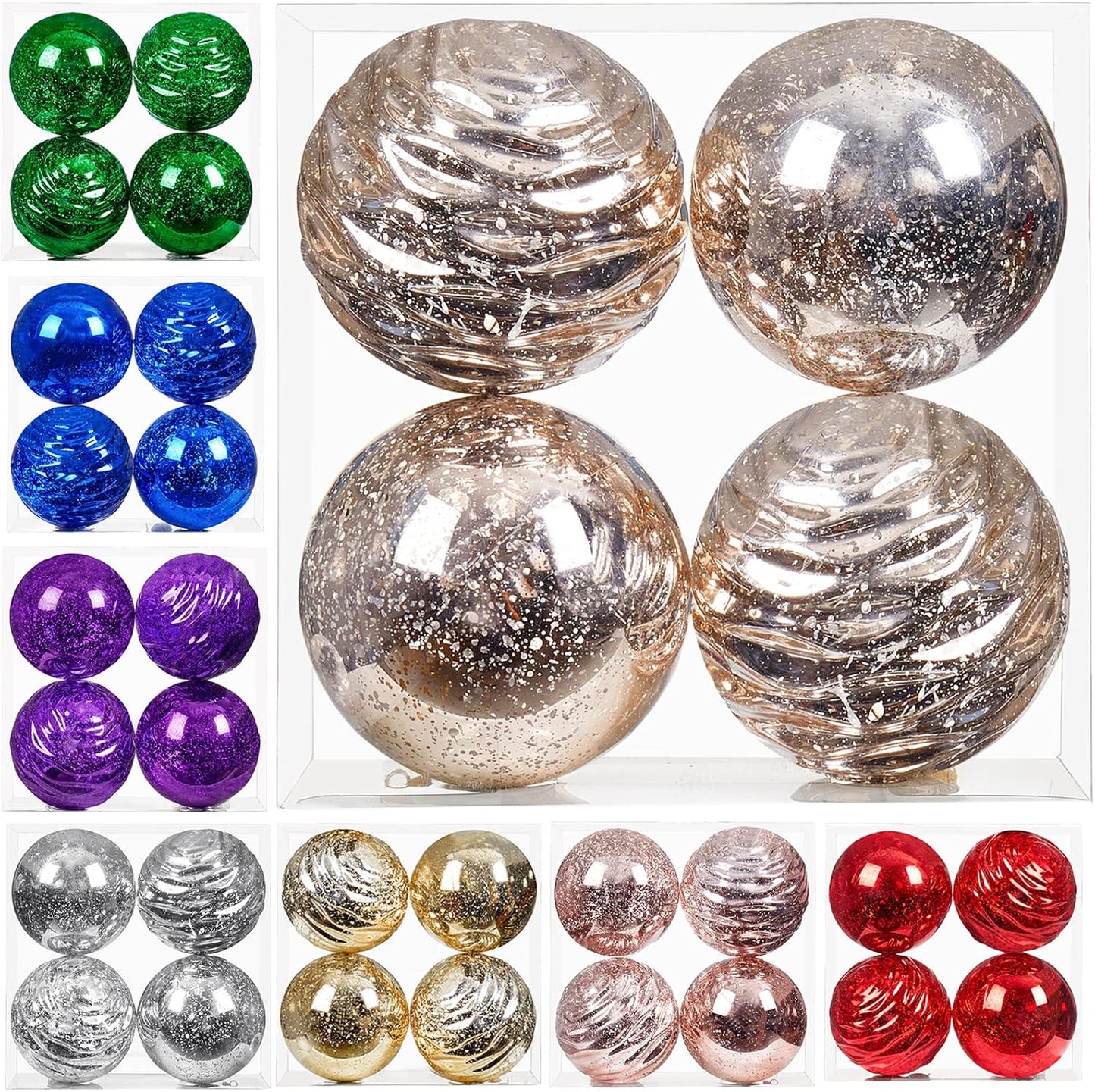 Oversized Shatterproof Plastic Christmas Ball Ornaments - Set of 2 in Champagne Color