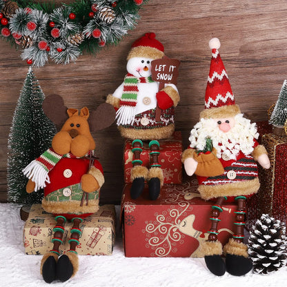 Christmas Sitting Santa Snowman Reindeer Doll Long Legs Ornament Set - Pack of 3