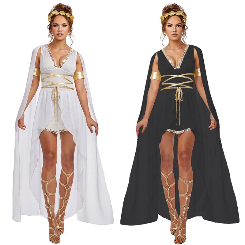 Ancient Greek Goddess Cleopatra Athena Dress Women Halloween Carnival Costume