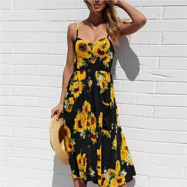 Beach Sling Seeveless Sexy  Elegantes Vestiti Donna Midi Dresses